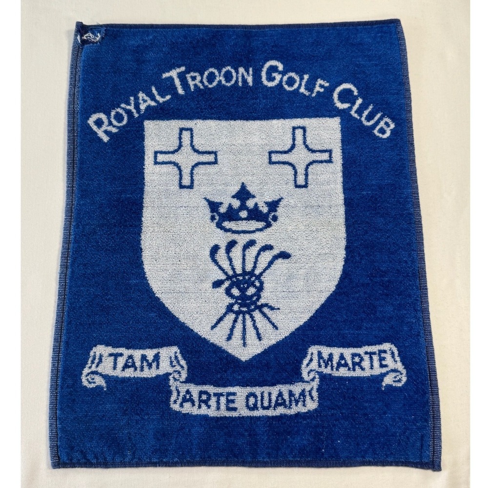 Royal Troon Golf Club Towel Blue White Cotton Made in Scotland Golfing Gift